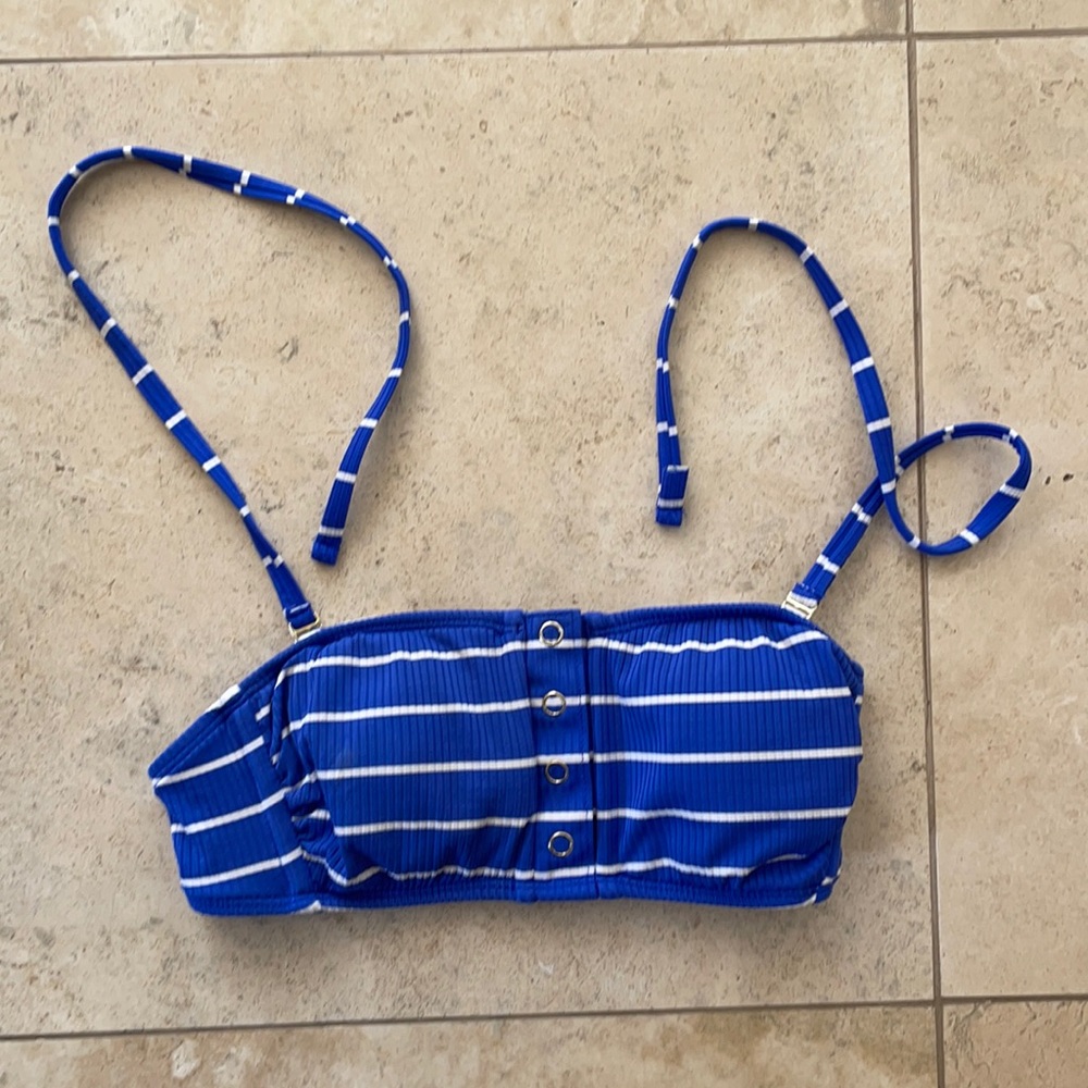Xhilaration Strapless Blue Striped Bikini Top
